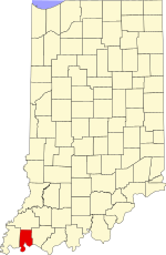 Map of Indiana highlighting Vanderburgh County