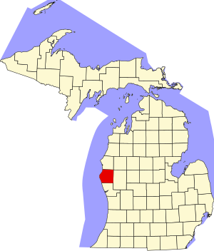 Map of Michigan highlighting Oceana County