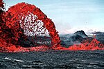 A pāhoehoe lava fountain on Kīlauea erupts