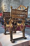 Throne of Dagobert; 19th and 12th centuries (backrest); gilt bronze; unknown dimensions; Cabinet des Médailles (Paris)[46]