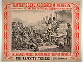 1878. Theater poster for J. H. Haverly's Genuine Colored Minstrels, Levee Life on the Mississippi, performing at Her Majesty's Theater