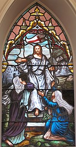 Stained glass depiction with two Marys, Lutheran Church, South Carolina