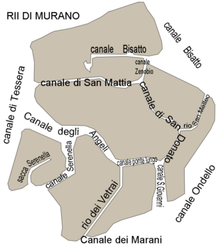 The eight channels separating the islands of Murano