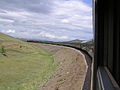 Train on the railway on the Mongolian steppe