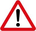 Warnzeichen im Straßenverkehr nach dem Wiener Übereinkommen über Straßenverkehrszeichen (In Europa üblich)