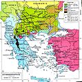 French ethnographic map of the Balkans by Paul Vidal de la Blache showing the Bulgarian population in Eastern Thrace