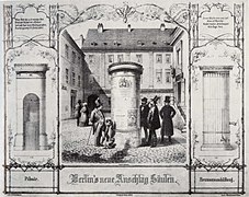 Lithografie der ersten Berliner Litfaßsäule (1854)