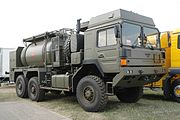 A British Army HX58 6×6 Unit Support Tanker (UST); tank and pumping equipment is supplied by Fluid Transfer Ltd