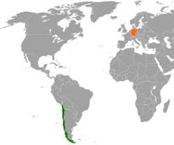 Map indicating locations of Chile and Germany