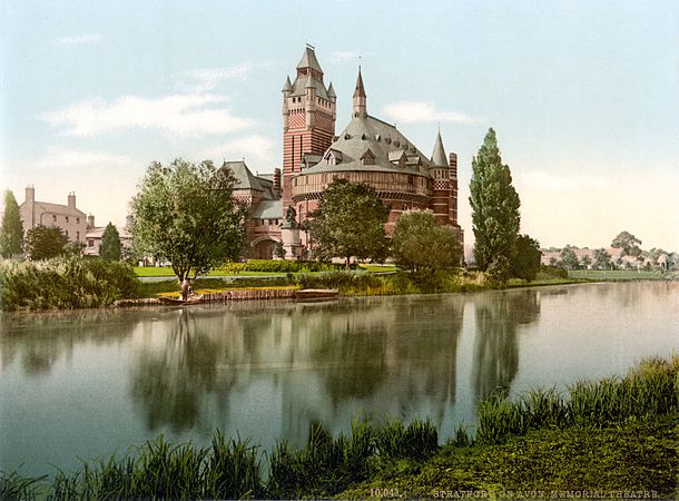 Photochrom of the old Shakespeare Memorial Theatre, Stratford-on-Avon, England, c. 1890–1900