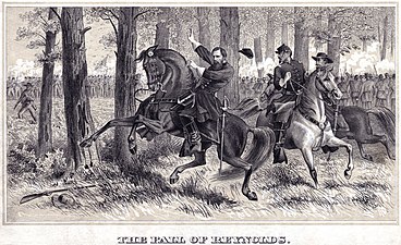 The Fall of Reynolds - The death of John Fulton Reynolds at the Battle of Gettysburg in 1863, depicted by Alfred Rudolph Waud (July 1, 1863)