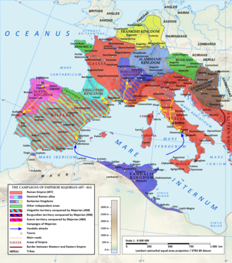 Map of the Roman Empire around 460