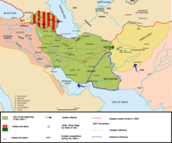 Map of Iran under the Qajar dynasty in the 19th century.