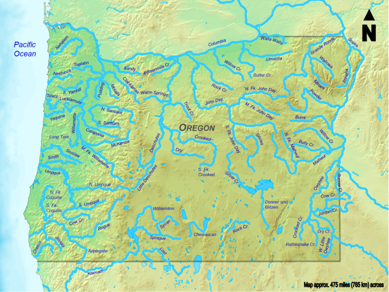 Clickable map of all Oregon streams more than 50 miles (80 kilometers) long