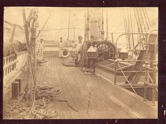 PNS cadets aboard deck of Schoolship Saratoga. Pennsylvania Nautical School Collection, J Henderson Welles Archives and Library, Independence Seaport Museum. Philadelphia, PA