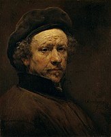 Self-Portrait with Beret and Turned-Up Collar, National Gallery of Scotland, Edinburgh, c. 1659. Physical similarities suggest this dates from about the same time as the Washington portrait.[5]