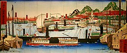 Ukiyo-e depicting the Port of Kobe after its opening
