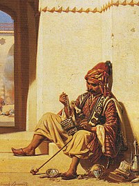 A bashi-bazouk contemplating his loot. Painting by Émile Vernet-Lecomte, 1862.