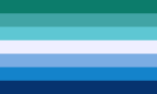 Proposed flag, with shades of teal, pastel white, and blue.