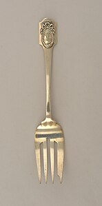 Neo-Louis XVI style fork with medallion and monogram, by Shreve & Co., c.1909, silver, Cooper Hewitt, Smithsonian Design Museum, New York City