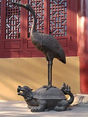 Bronze sculptures of tortoise and crane in Wanshou Palace of Nanchang