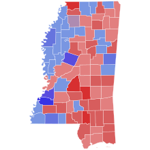 Map of the county results of the 1995 Mississippi gubernatorial election