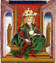 Chronica Hungarorum, Thuróczy chronicle, King Béla I of Hungary, throne, crown, orb, scepter, medieval, Hungarian chronicle, book, illustration, history