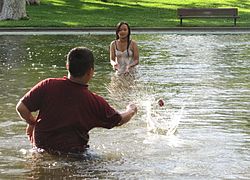 People playing with a waterball.