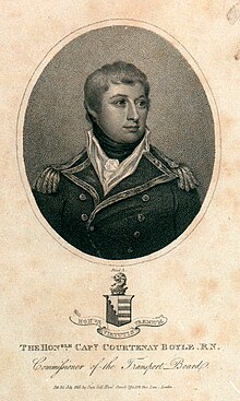 Admiral Courtenay Boyle, 1813, engraving by Joyce Gold.