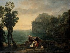 Coastal landscape with Acis and Galatea, by Claude Lorrain (1657)