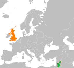 Map indicating locations of Jordan and United Kingdom