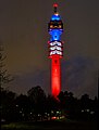 The Kaknäs Tower illuminated in the colours of the French flag in memoriam to the November 2015 Paris attacks.