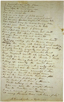 Handwritten copy of the draft of "Kubla Khan"