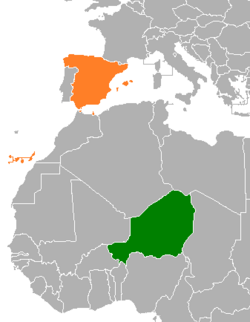 Map indicating locations of Niger and Spain