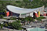 A hyperbolic paraboloid saddle roof: The Scotiabank Saddledome in Calgary, 1983