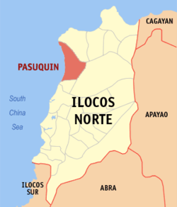 Map of Ilocos Norte with Pasuquin highlighted