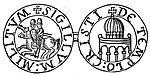 A Seal of the Knights Templar, with their famous image of two knights on a single horse, a symbol of their early poverty. The text is in Greek and Latin characters, Sigillum Militum Xpisti: followed by a cross, which means "the Seal of the Soldiers of Christ".