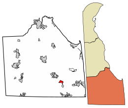 Location of Dagsboro in Sussex County, Delaware.