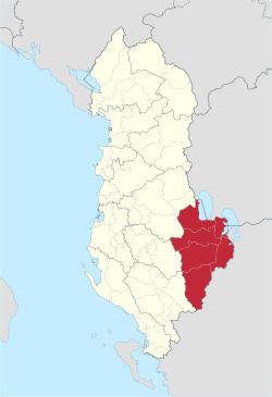 Map of Albania with Korçë County highlighted