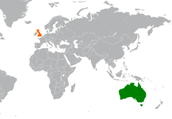 Map indicating locations of Australia and United Kingdom