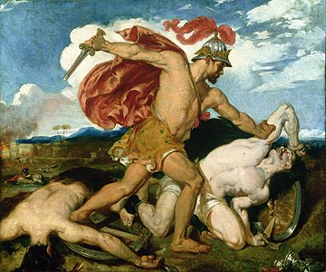 Biblical warrior Benaiah in battle by William Etty.