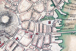 Detail of 1775 map of Boston, showing Brattle St. and vicinity
