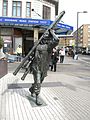 Sculpture "The Window Cleaner" by Allan Sly outside the Edgware Road London Underground station