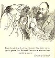 Lear self-portrait, illustrating a real incident when he encountered a stranger who claimed that "Edward Lear" was merely a pseudonym. Lear (on the right) is showing the stranger (left) the inside of his hat, with his name in the lining.