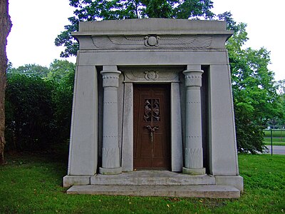 Egyptian Revival door of a mausoleum in the Forest Home Cemetery (Wisconsin, US)