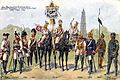 Uniformen der Gardes du Corps von 1740 bis zum Traditionsregiment 1926. Postkarte von Carl Henckel (1862–1929)
