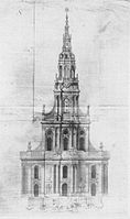 Nicht ausgeführter Entwurf zum Kirchturm im Stil des Spätbarock
