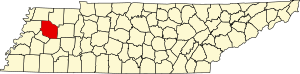Map of Tennessee highlighting Gibson County