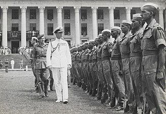 Lord Mountbatten inspects 17th Dogras after Japanese surrender in Singapore