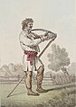 1817 illustration of a Polish peasant sharpening a scythe (drawn by Jan Piotr Norblin, engraved by Philibert-Louis Debucourt)